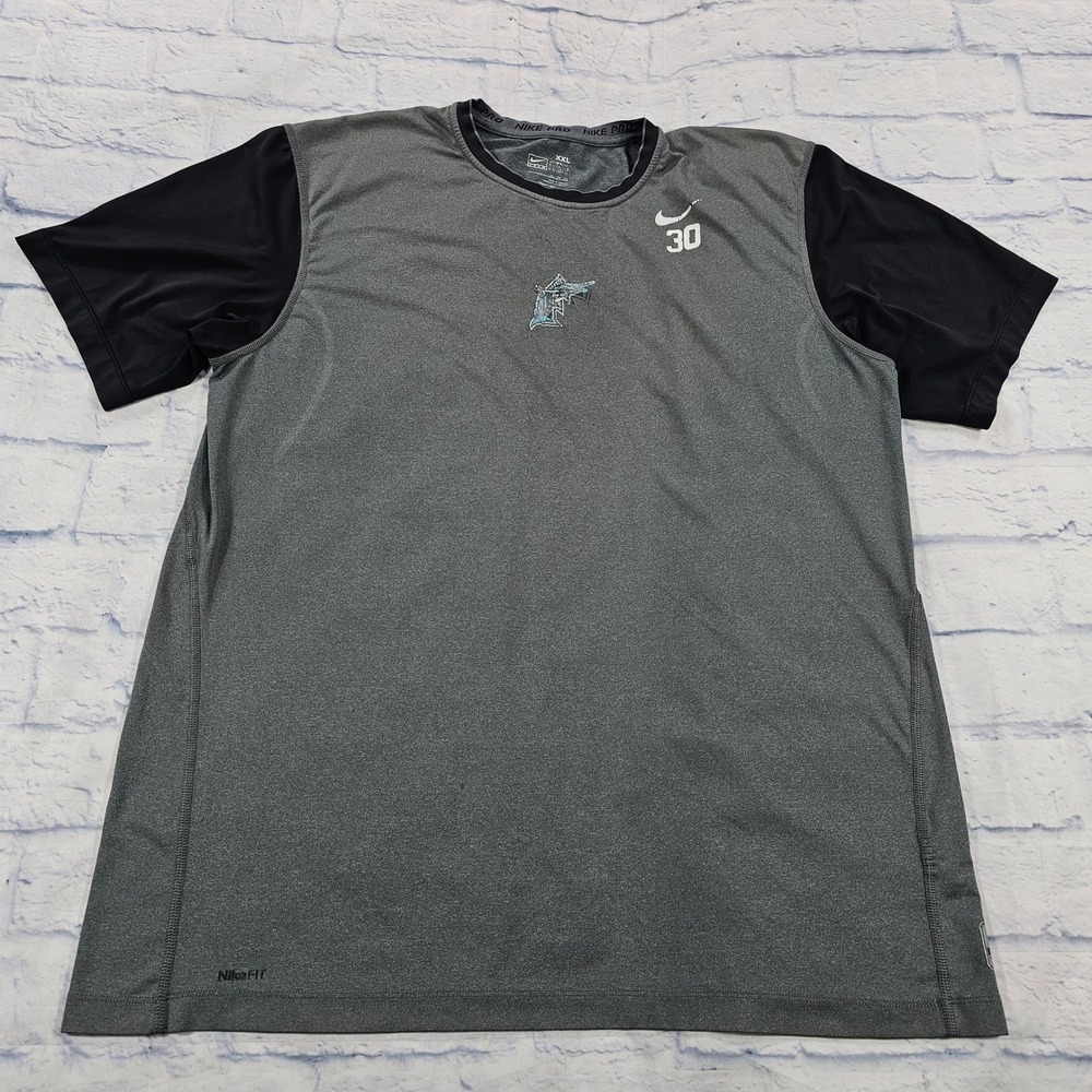 Florida Marlins Nike Pro Shirt MENS XXL Grey Black MLB Training Tee 30 Y2K